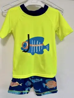 キッズ 子供 水着 上下セット 110cm ネオンイエロー 魚柄