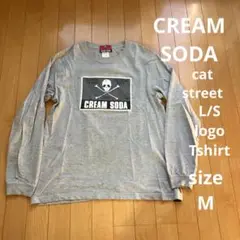 CREAM SODA ピンクドラゴン ロゴ 長袖 Tシャツ ロンt グレー 灰色