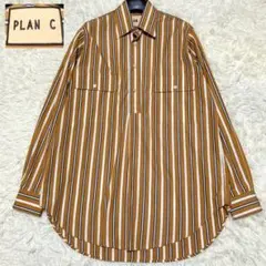 ほぼ未使用✨現行PLAN C 長袖シャツ　ストライプ　M オレンジ　近年モデル