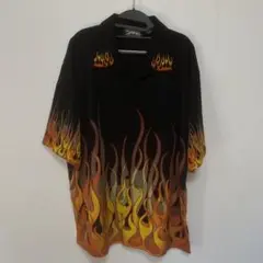 90s ファイヤーパターン 半袖シャツ XXL フレイムデザイン
