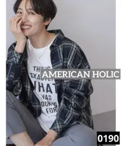 0190 AMERICAN HOLIC イージーケアチェックシャツ　ネイビー