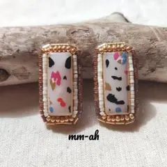 再販♡カラフルCOW柄ビーズ刺繍ピアス