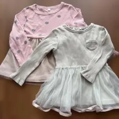 90サイズ ドット柄と無地のトップス2枚セット
