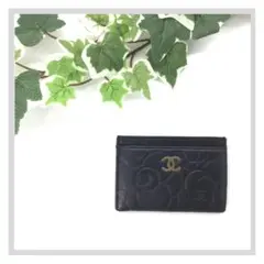 CHANEL シャネル カメリア カードケース ブラック ラムスキン レザー