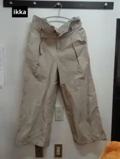 ikka ベージュ ワークパンツ 調整可能ウエストサイズL[A]