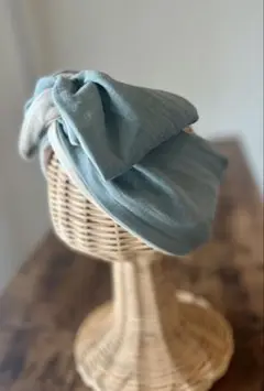 コットンリネン ダブルガーゼ ワイヤーターバン サックス×生成り