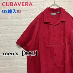 ●B394【US輸入】CUBAVERA半袖 シャツ レッド系 メンズ【XXL】