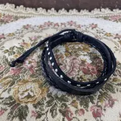 【新品未使用】ブラックレザー ブレスレット 男女兼用⑥