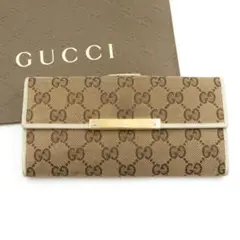 ✨美品✨ GUCCI 長財布 GGライン ジャガード キャンバス プレート
