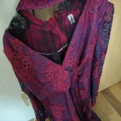 赤紫色 レース ロングワンピース中古