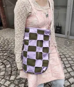 HEY!Mrs Rose チェッカー刺繍トート パープル