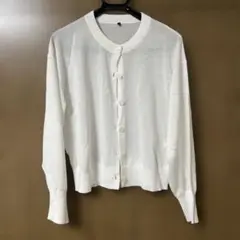 ホワイト ボタン付き シンプル長袖カーディガン夏用