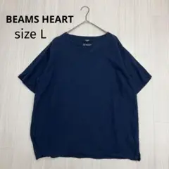 BEAMS HEART コットン リネン キーネック 半袖 カットソー L