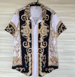 ★未使用　派手　シャツ　総柄　柄シャツ　ドレスシャツ ゴールド　ゴージャス　XL