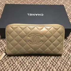 CHANEL ニューカンボンライン ラムスキンラウンドファスナー長財布 ゴールド