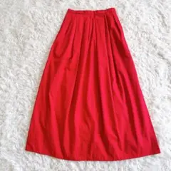 【ボールジィ】コットンシルクツイル ランダムタックマキシスカート　レッド　34