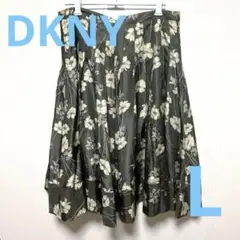 DKNYフレアスカート 花柄 Lサイズ 膝丈 ファスナー