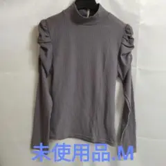 リブ編み トップスモックネックパフスリーブ くすみ紫 可愛い 未使用