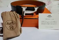 エルメスHERMESベルト ボックスカーフ(黒)/クシュベル(ゴールド)