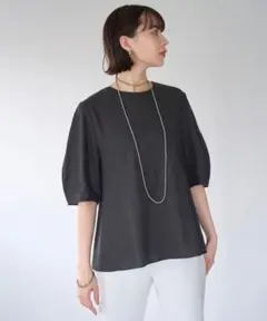 UNFILO 【洗える】リネンレーヨン フォルムブラウス チャコール S
