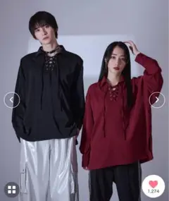 Ellno Losetレースアップスキッパーシャツ M ブラック