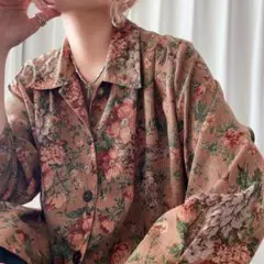 NO.A1924ヴィンテージ総柄花柄古着レディースシャツブラウス長袖