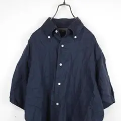 Y8982*フィールドドリーム☆半袖☆リネン☆シャツ☆紺ネイビー☆L