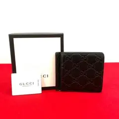 極 美品 保存箱 袋 付き グッチ シマ レザー マネークリップ 札入れ 財布