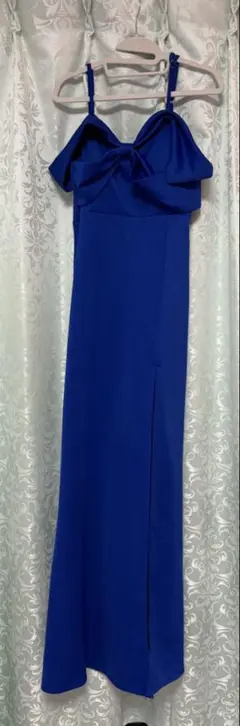 青色フリル付きロングドレス Lサイズ