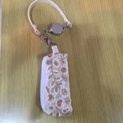 ハンドメイドストラップ付きインドリボン刺繍ミニポーチ