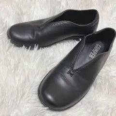 美品 Camper スパイラルコメット レザー フラットシューズ 黒 22.5