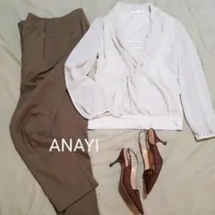 ANAYI アナイ シフォンu0026カットソー切り替えクロスデザイントップス