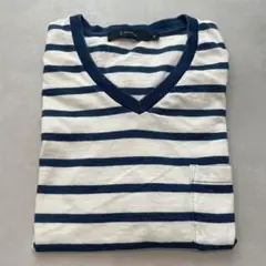 RAGEBLUE Vネック Tシャツ M 白と紺のストライプ