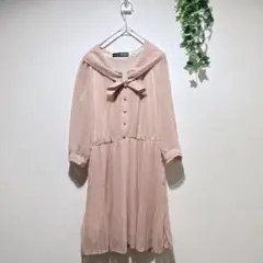 【セシルマクビー】ピンク 襟付きリボン 七分袖ワンピース　セーラー　Mサイズ