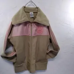 襟高❤ベージュトラックジャケットSサイズ大きめのadidasピンク切替えミドル丈