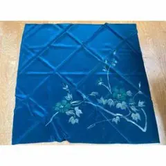 青色 植物刺繍 シルク生地