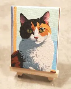 油絵風ミニキャンバス　猫の肖像画　✻三毛猫✻