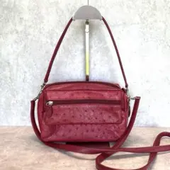 【2WAY】赤 リアルオーストリッチ ♡ レザーショルダーバッグ 美品