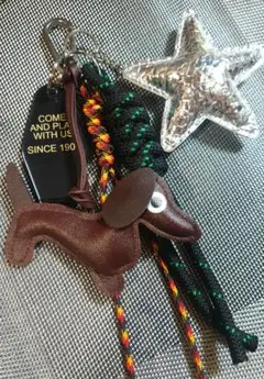 ハンドメイド　バックチャーム　じゃらじゃらキーホルダー　パラコード　犬　タグ　星