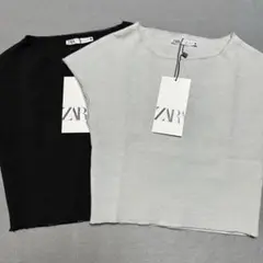【ZARA】ストレッチニット クロップドトップス ブラック＆グレー ２色セット