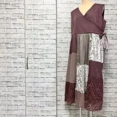 merlot plus メルロープリュス パッチワーク ワンピース ピンク