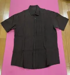 REISS ダークブラウン 半袖シャツ　メンズ　無地　折デザイン