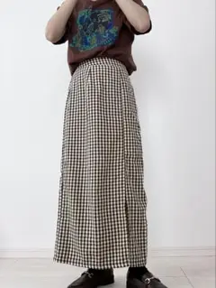 フロントスリット タイトスカート ロングスカート ギンガムチェック 茶色