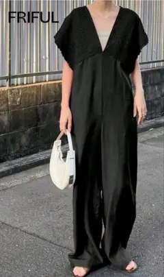 ギャザーシャーリングオールインワンサロペットL　SHEIN FRIFUL