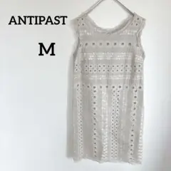 アンティパスト ノースリーブ膝丈ワンピース インナーセット刺繍 ベージュ M