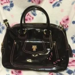 ANNA SUI 2ウェイ ハンドバッグ エナメル 黒