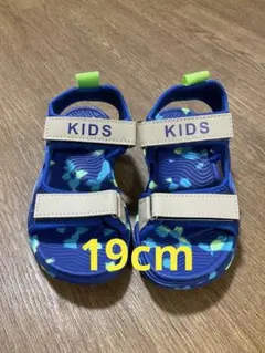 キッズ サンダル 青と緑 カモフラージュ　19cm