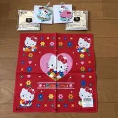 ハローキティ レトロハンカチ ラバーマスコット