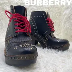 極美品★BURBERRY レースアップブーツ スタッズ キルト 黒 ゴールド金具