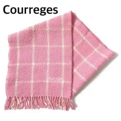 Courreges ピンク チェック柄 ウール マフラー B8764